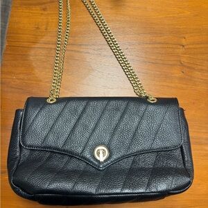 Anna Paola Black Quilted Leather Chain Shoulder Bag with Gold Hardware
